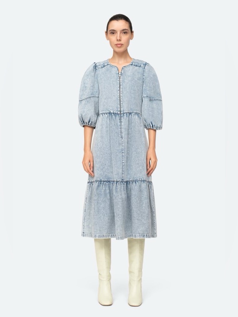 SEA NEW YORK the Dax acid denim dress puff sleeves 8